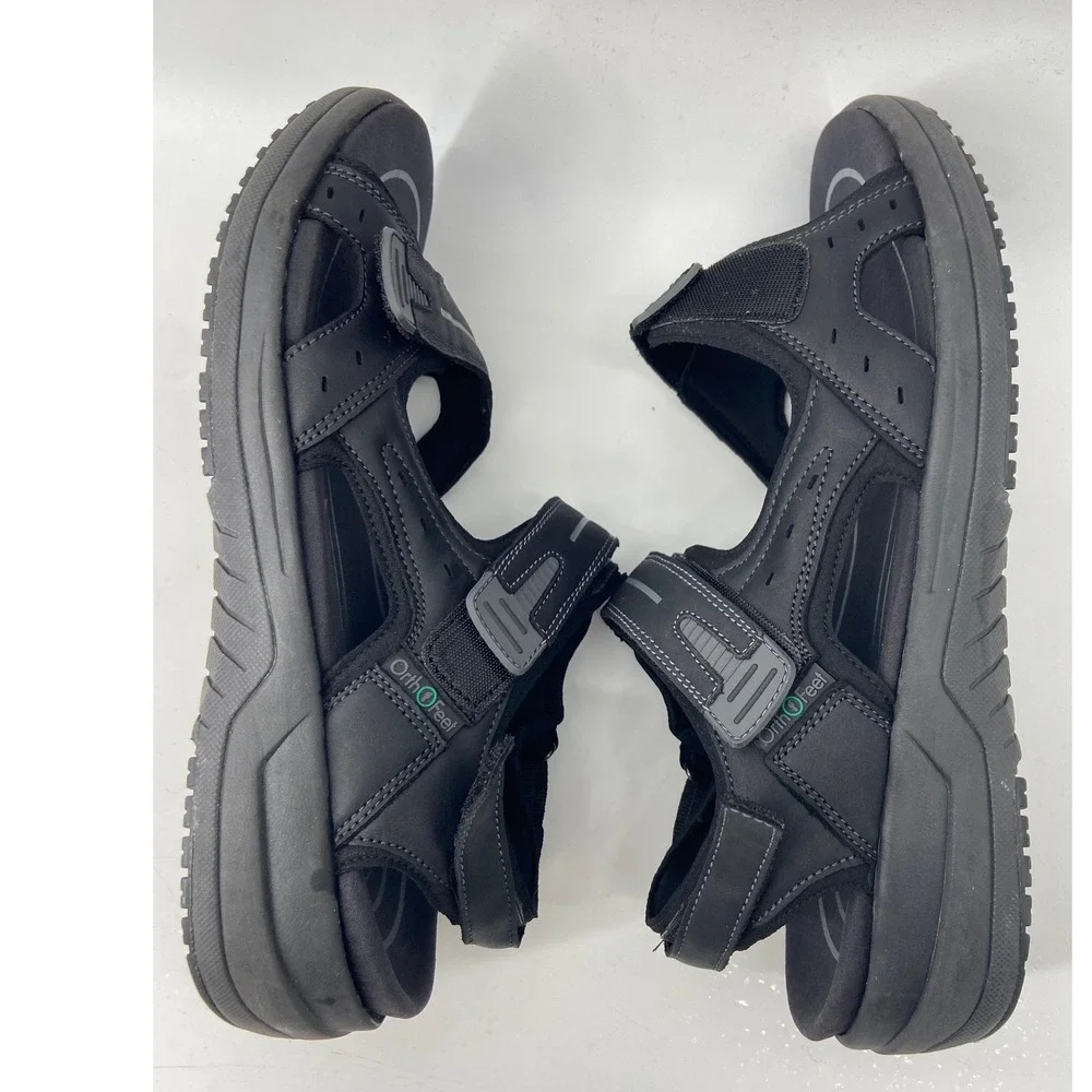 Orthofeet Sandals Men 10.5 EE Wide Black Gemini 566 Orthopedic Comfort Walking